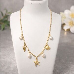 Stainless Steel gold charm necklace NIB